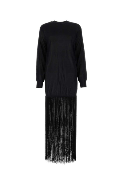 Shop Khaite Torino Fringed Knitted Dress In Black