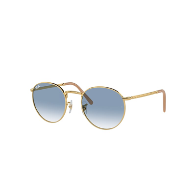 Ray Ban New Round Sunglasses Gold Frame Blue Lenses 50-21 | ModeSens