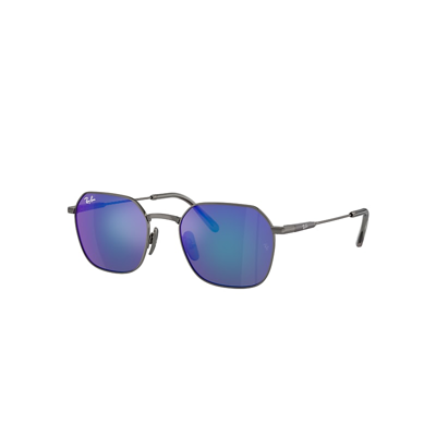 Ray Ban Jim Titanium Sunglasses Gunmetal Frame Blue Lenses Polarized 53-20 In Gunmetal