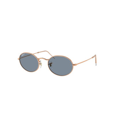 Shop Ray Ban Sunglasses Unisex Oval - Rose Gold Frame Blue Lenses Polarized 54-21
