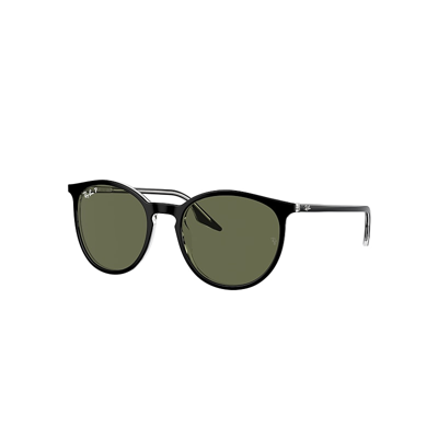 Shop Ray Ban Rb2204 Sunglasses Black On Transparent Frame Green Lenses Polarized 54-20