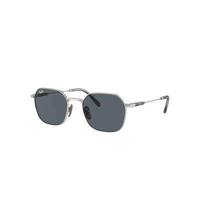 Shop Ray Ban Jim Titanium Sunglasses Silver Frame Blue Lenses 53-20