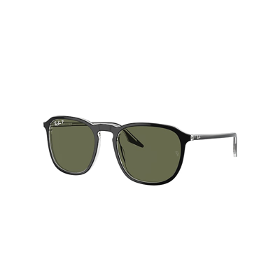 Shop Ray Ban Rb2203 Sunglasses Black On Transparent Frame Green Lenses Polarized 55-20