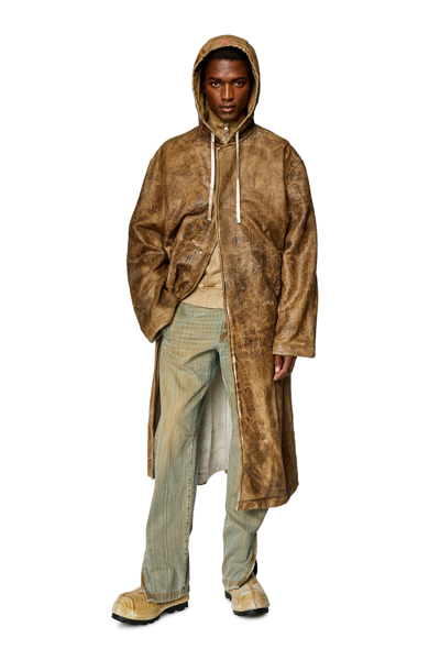 Shop Diesel Extra-long Hooded Coat In Treated Jersey In Brown