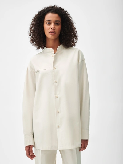 Shop Pangaia Cotton Linen Mandarin Collar Long-sleeve Shirt In Limestone