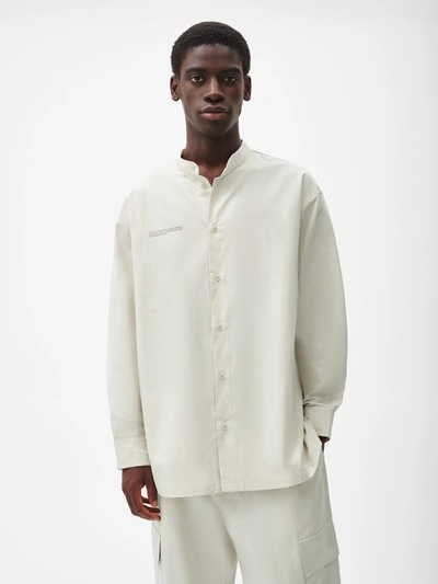 Shop Pangaia Organic Cotton Linen Mandarin Collar Long-sleeve Shirt — Limestone S