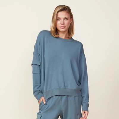 Monrow Patch Pocket Sweatshirt In Green Grey