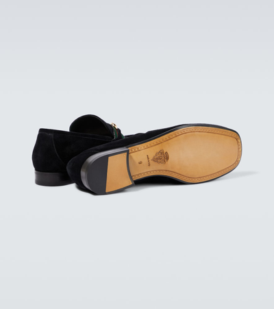 Shop Gucci Horsebit Suede Loafers In Black