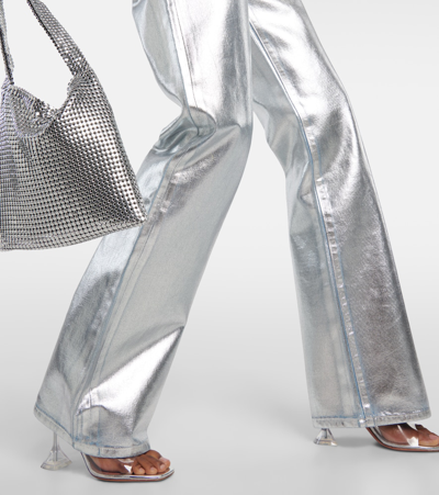 Shop Rabanne Metallic High-rise Straight Pants In Silver