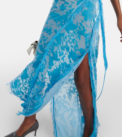 Shop Acne Studios Asymmetric Velvet Maxi Dress In Blue