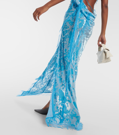 Shop Acne Studios Asymmetric Velvet Maxi Dress In Blue