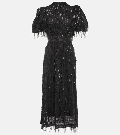 Shop Rotate Birger Christensen Sequined Midi Dress In Black