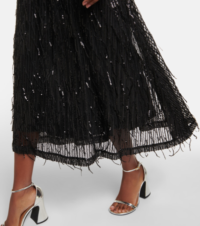 Rotate Birger Christensen Sequin Midi Puff Sleeve Dress In Black
