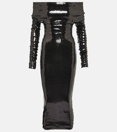 Shop Alexandre Vauthier Sequined Strapless Gown In Black