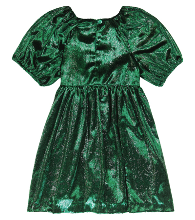 Paade Mode Balloon-sleeve Velvet Dress In Green