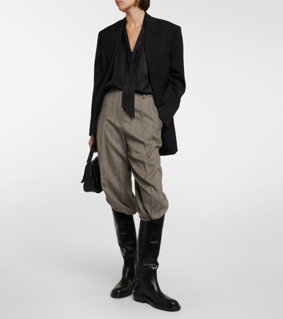 Loro Piana Kya Ocean Striped Silk Tie-neck Blouse In Black
