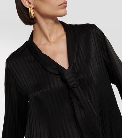 Loro Piana Kya Ocean Striped Silk Tie-neck Blouse In Black