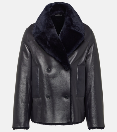 Shop Joseph Calla Shearling-lined Leather Jacket In Blue