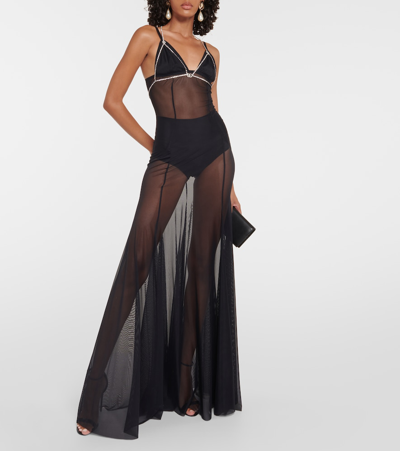 Shop Dolce & Gabbana Tulle Slip Dress In Black