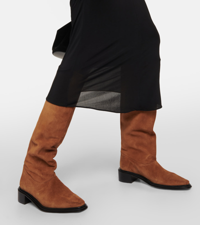 Souliers Martinez Bertran Suede Knee-high Boots In Brown
