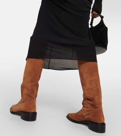 Souliers Martinez Bertran Suede Knee-high Boots In Brown