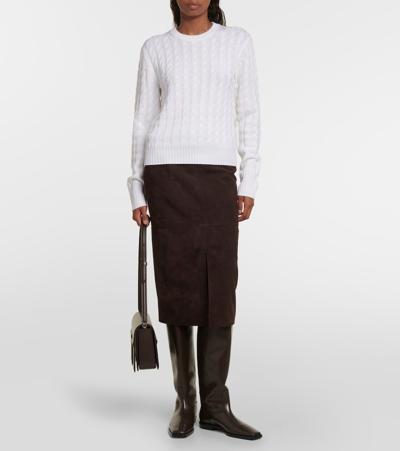 Shop Totême Cable-knit Wool Sweater In White