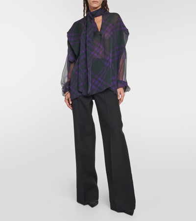 Burberry Check Silk Chiffon Blouse In Multicoloured