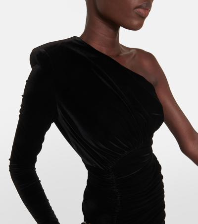 Shop Alexandre Vauthier One-shoulder Velvet Minidress In Black