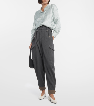 Shop Loro Piana Daian High-rise Wool Cargo Pants In Grey