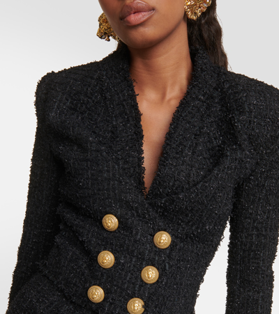 Shop Balmain Embellished Tweed Jacket In Black