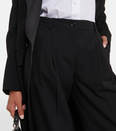 Dolce & Gabbana Pleated Wool-blend Wide-leg Pants In Black