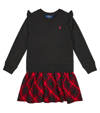 Shop Polo Ralph Lauren Checked Cotton-blend Sweatshirt Dress In Black