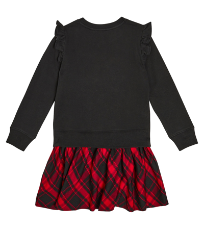 Polo Ralph Lauren Checked Cotton-blend Sweatshirt Dress In Black