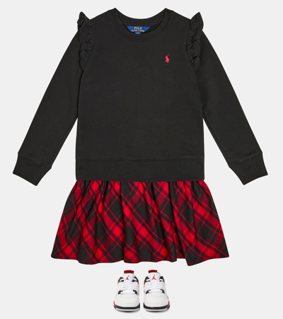Shop Polo Ralph Lauren Checked Cotton-blend Sweatshirt Dress In Black