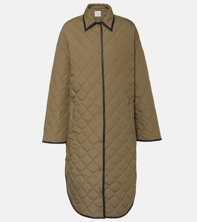 Shop Totême Quilted Cocoon Coat In Green