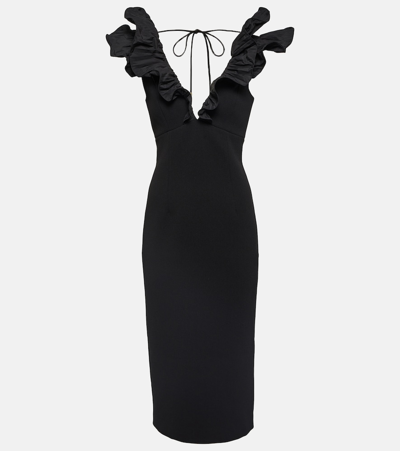 Shop Rebecca Vallance Chloe Crêpe Midi Dress In Black