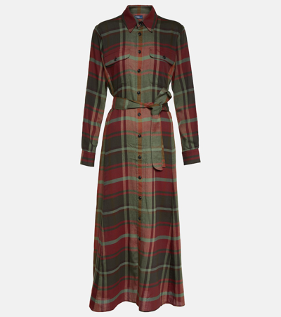 Shop Polo Ralph Lauren Checked Cotton-blend Maxi Dress In Multicoloured