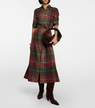 Polo Ralph Lauren Belted Checked Cotton-blend Shirt Dress In Multicoloured