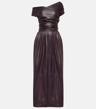 Shop Altuzarra Corfu Off-shoulder Leather Maxi Dress In Purple