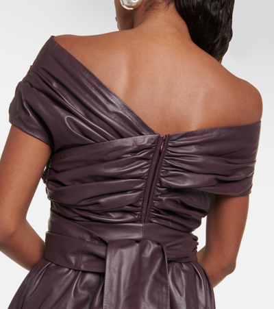 Shop Altuzarra Corfu Off-shoulder Leather Maxi Dress In Purple