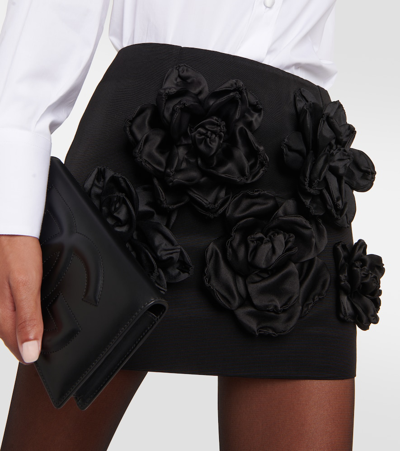 Shop Dolce & Gabbana Floral-appliqué Cotton-blend Miniskirt In Black