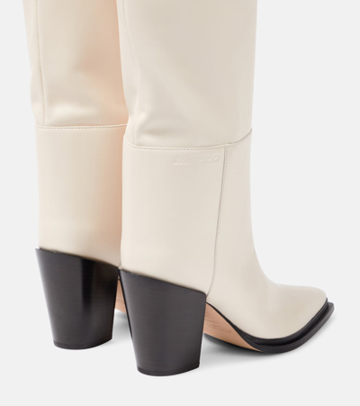 Shop Jimmy Choo Cece 80 Leather Knee-high Boots In Beige