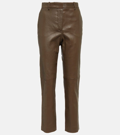 Shop Joseph Coleman Mid-rise Straight Leather Pants In Brown