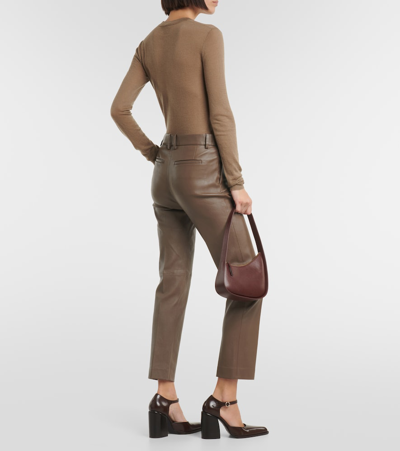 Shop Joseph Coleman Mid-rise Straight Leather Pants In Brown