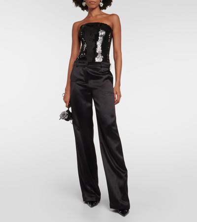 Shop Alexandre Vauthier Sequined Strapless Bodysuit In Black