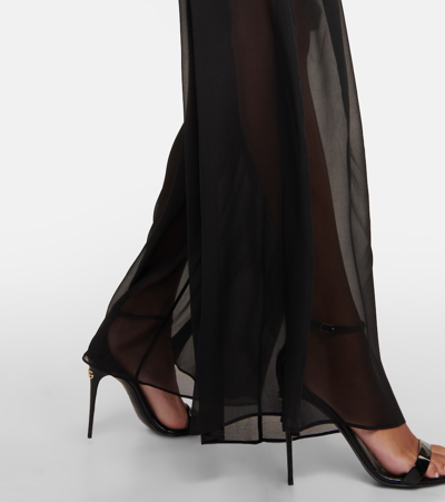 Shop Dolce & Gabbana High-rise Silk Chiffon Wide-leg Pants In Black