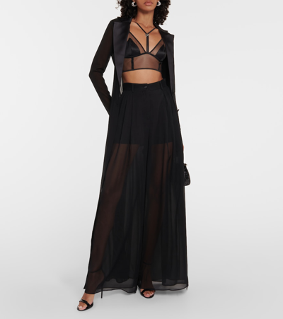 Shop Dolce & Gabbana High-rise Silk Chiffon Wide-leg Pants In Black