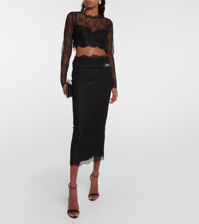 Shop Dolce & Gabbana Chantilly Lace Midi Skirt In Black