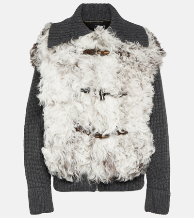 Shop Alanui The Big Chill Shearling And Wool Jacket In Grey