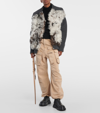 Shop Alanui The Big Chill Shearling And Wool Jacket In Grey